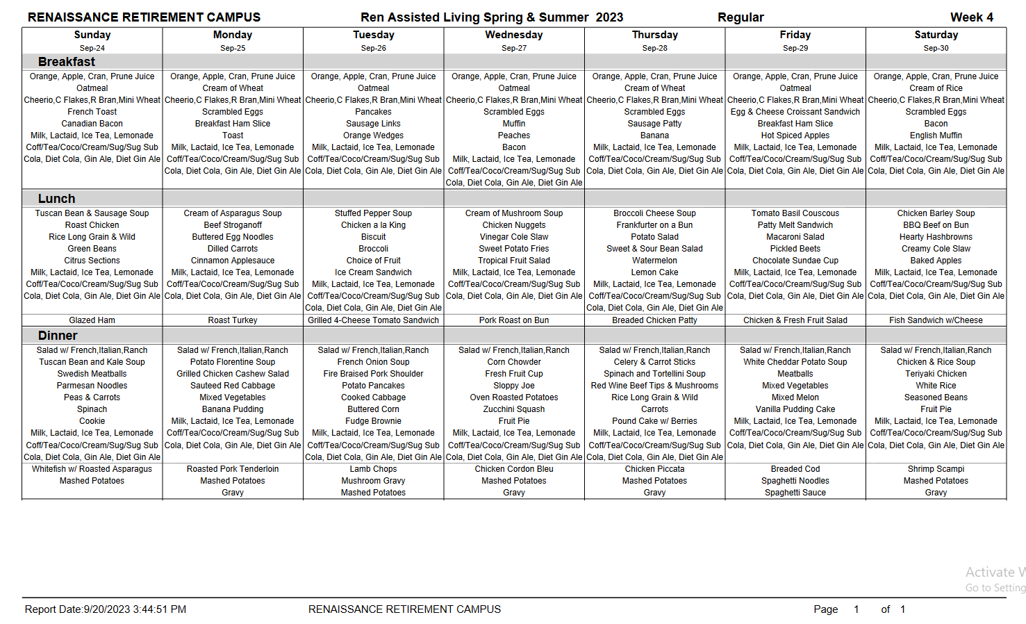 Rspa Renaissance Menu Current Menu - The Renaissance